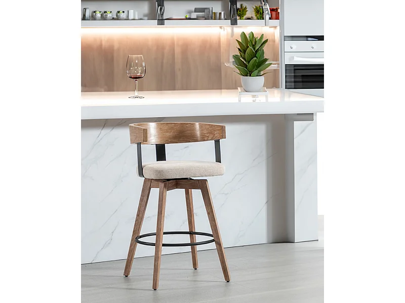 Micha - Chaise de bar en tissu et pieds en bois