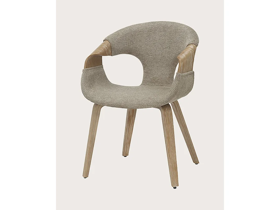 Gazy - chaise en tissu Taupe et bois blanchi