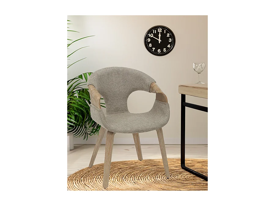 Gazy - chaise en tissu Taupe et bois blanchi