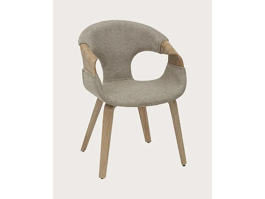 Gazy - Chaise en tissu Taupe et bois blanchi