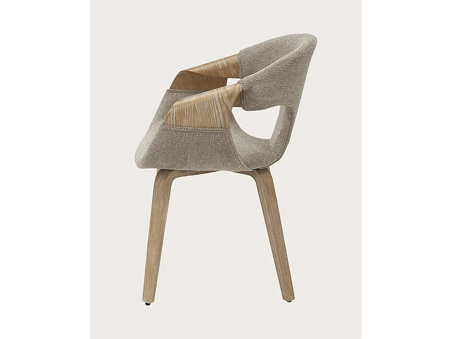 Gazy - Chaise en tissu Taupe et bois blanchi