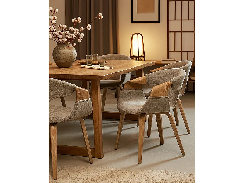 Gazy - chaise en tissu Taupe et bois blanchi