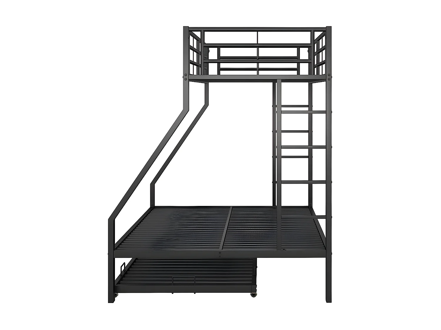 Lit superposé 90/140x200cm avec un lit gigogne 90x190cm - cadre en métal - Noir