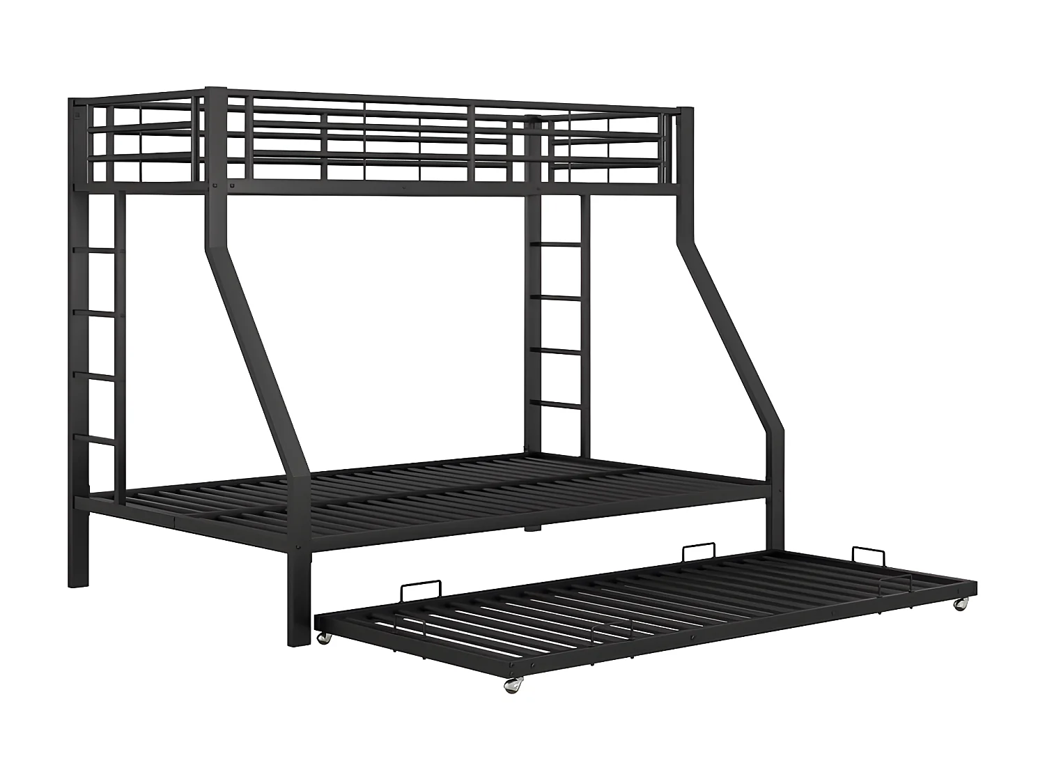 Lit superposé 90/140x200cm avec un lit gigogne 90x190cm - cadre en métal - Noir