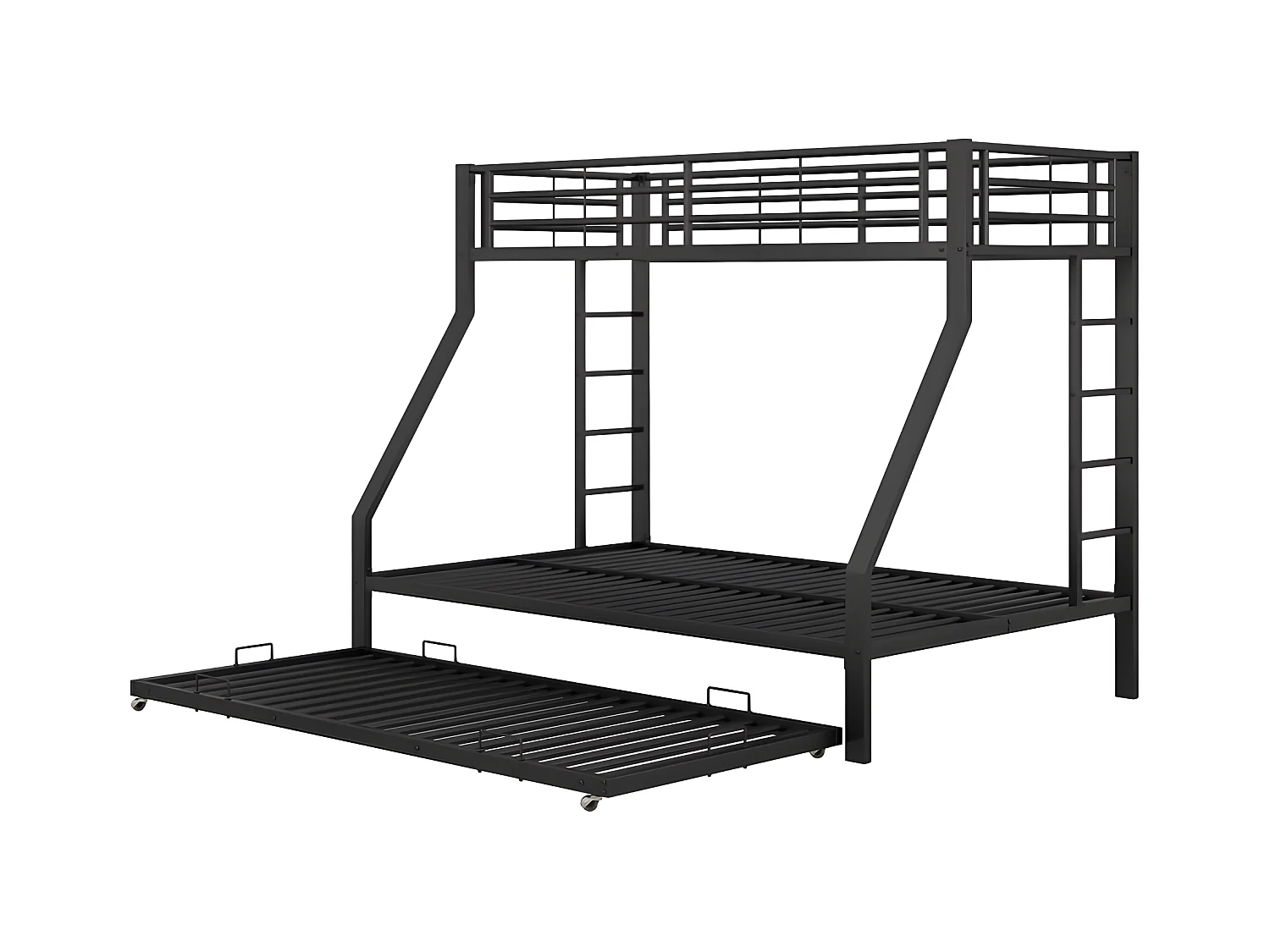 Stapelbed 90/140x200cm met onderschuifbed 90x190cm - metalen frame - Zwart