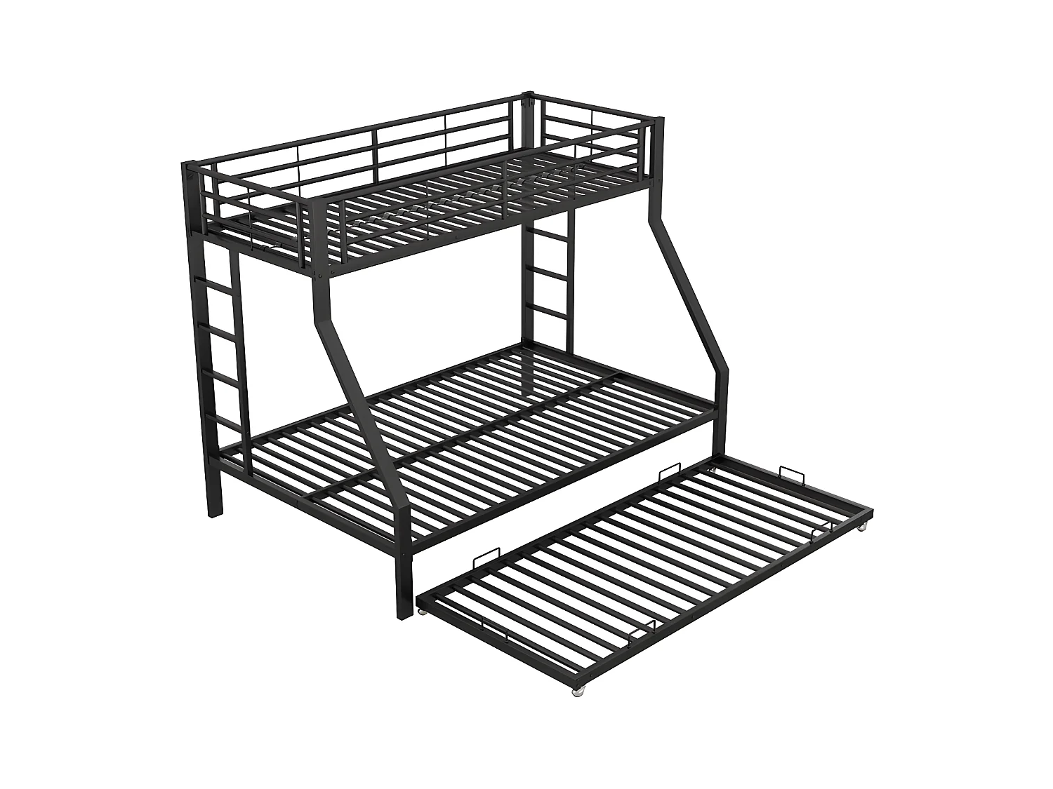 Stapelbed 90/140x200cm met onderschuifbed 90x190cm - metalen frame - Zwart