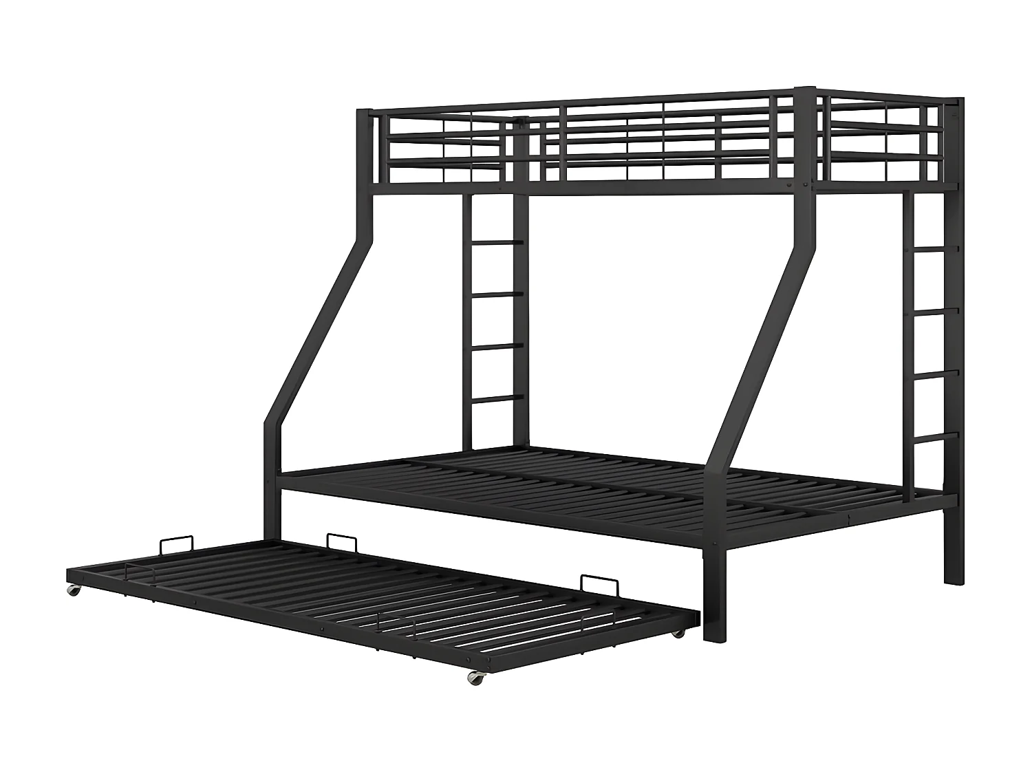 Stapelbed 90/140x200cm met onderschuifbed 90x190cm - metalen frame - Zwart