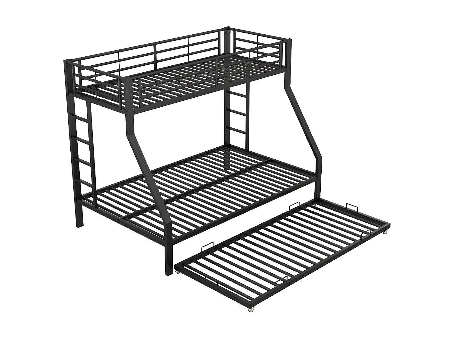 Stapelbed 90/140x200cm met onderschuifbed 90x190cm - metalen frame - Zwart