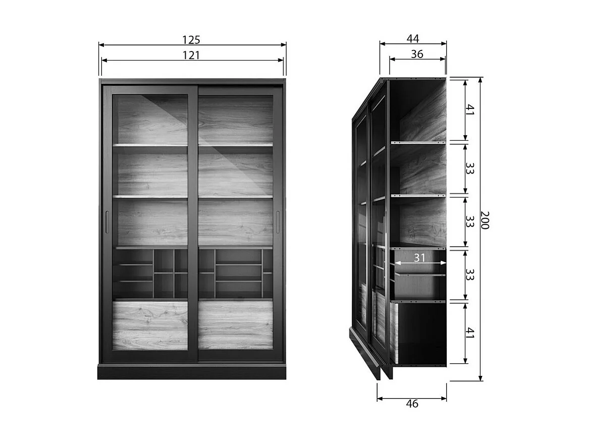 James - Vitrine 2 portes en bois H200cm - Grège