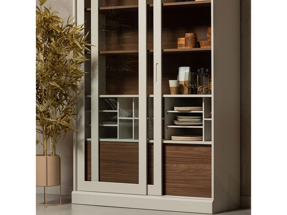 James - Vitrine 2 portes en bois H200cm - Grège