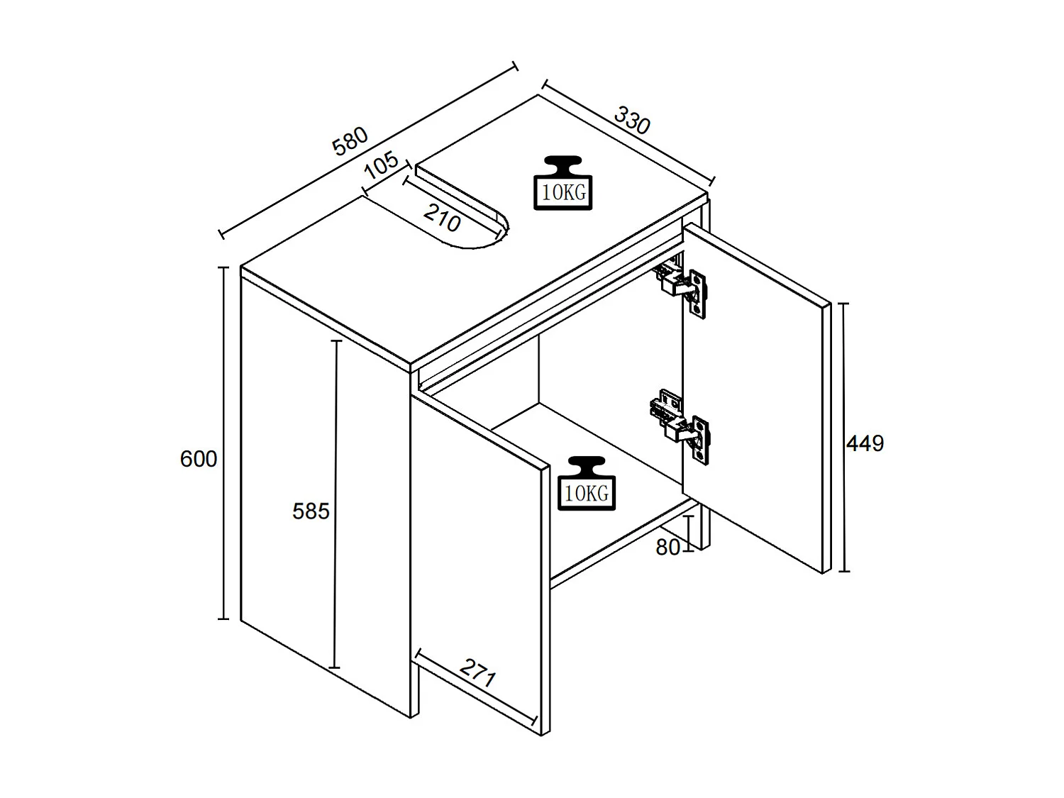 Bathroom furniture washbasin cabinet Malira White H. 60 x W. 58 x D. 33 cm