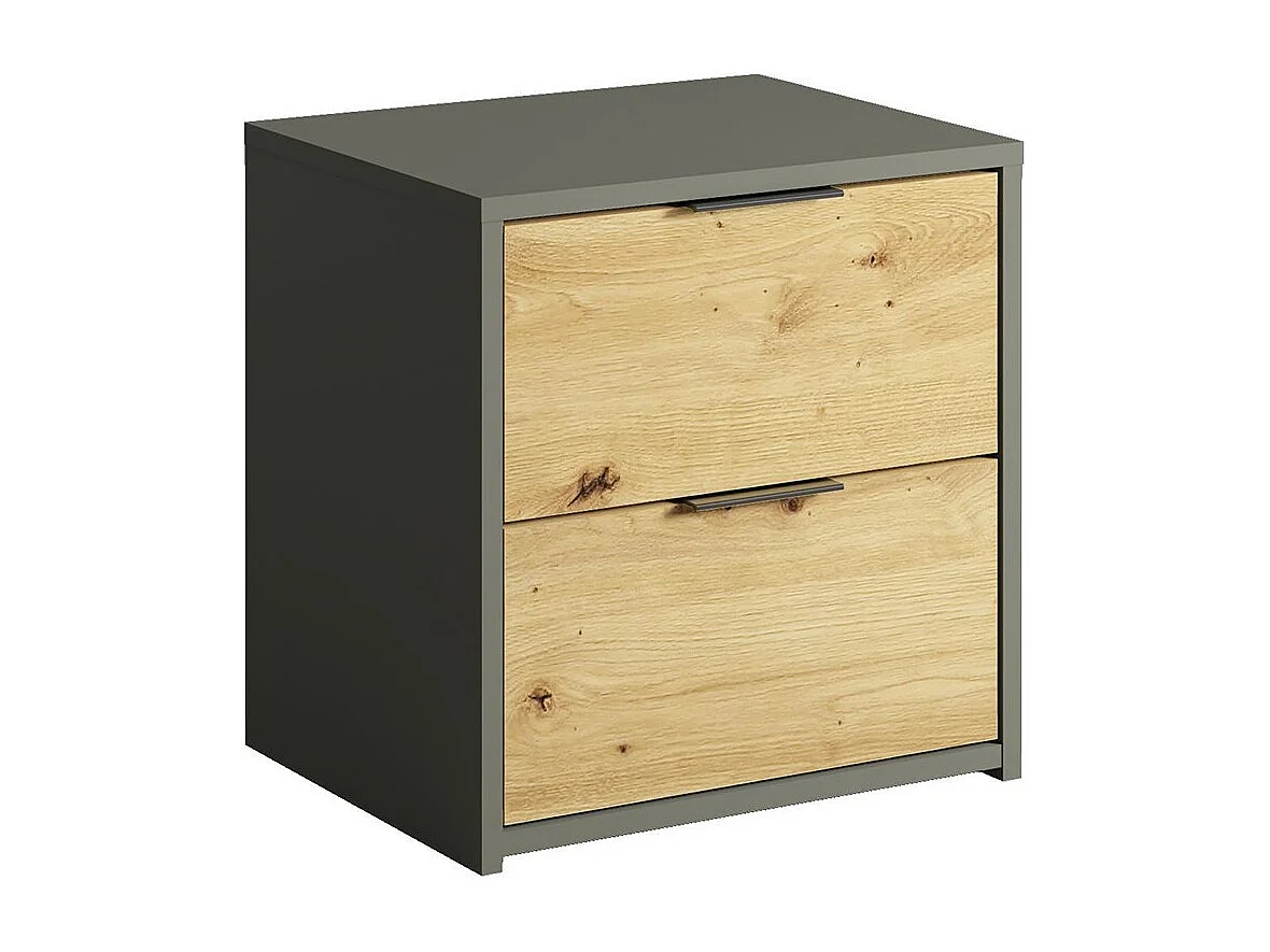 Lot de deux tables de chevet design avec deux tiroirs collection IZO. Coloris gris anthracite et chêne.