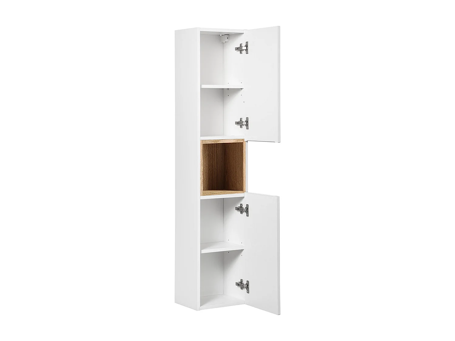 Ensemble meuble simple vasque 50cm 2 tiroirs et colonne Riva Blanc et Bois
