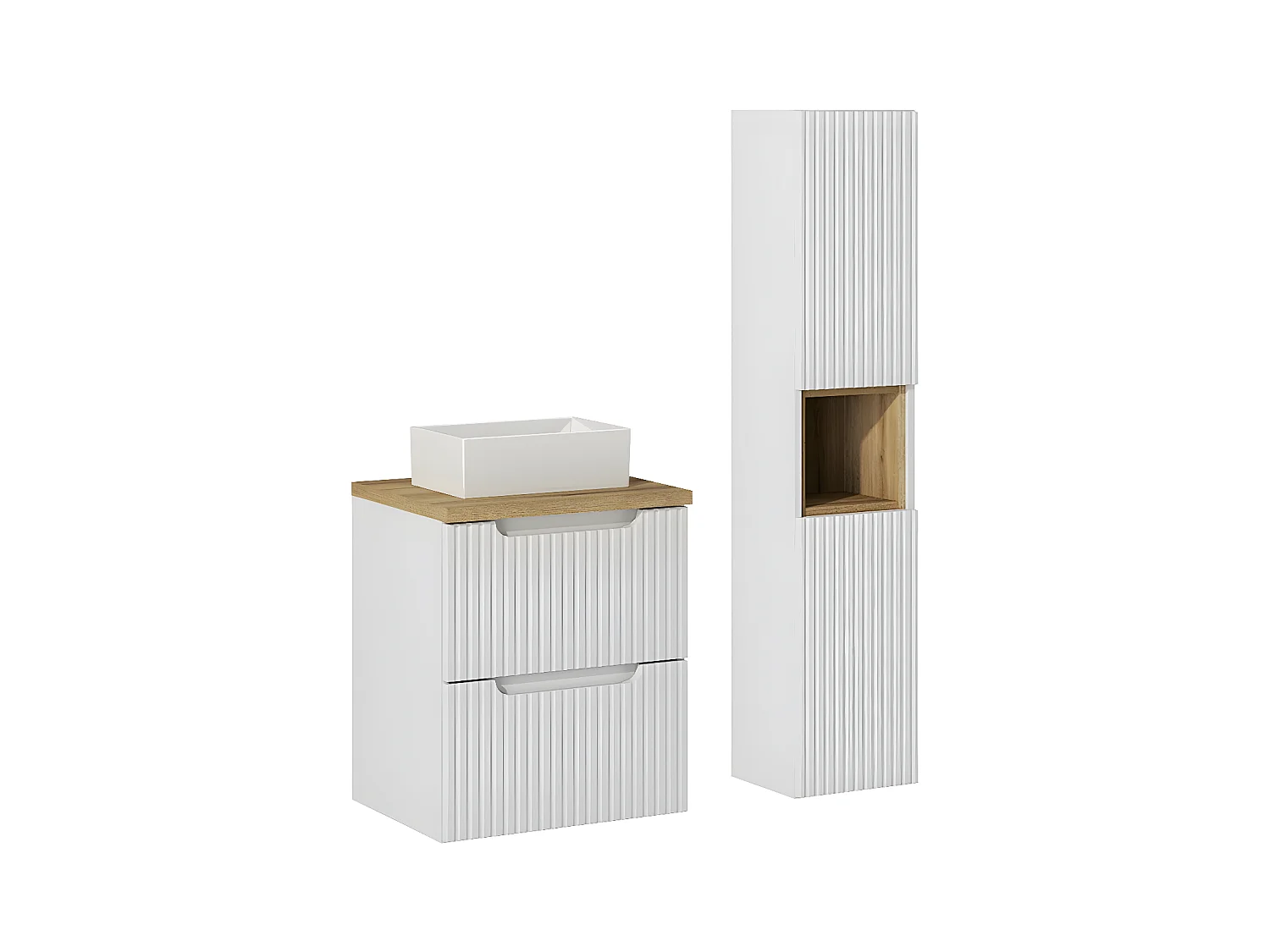 Riva Wit en Hout 50cm 2-lades wastafel met sokkel