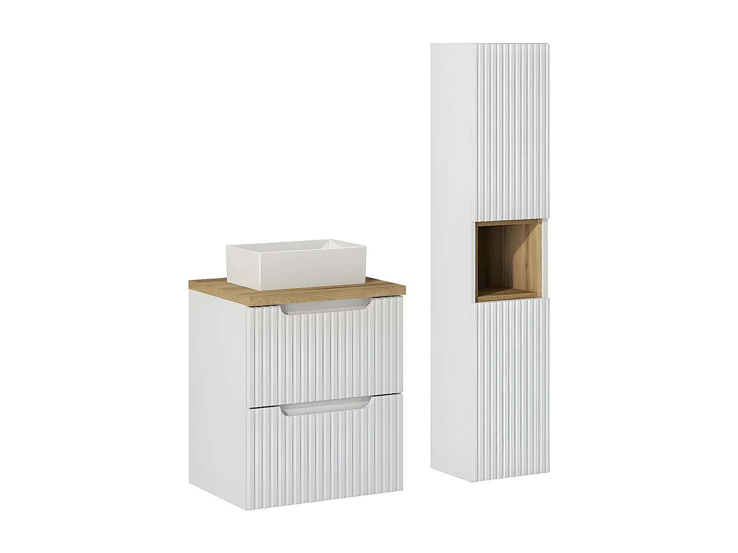 Riva Wit en Hout 50cm 2-lades wastafel met sokkel