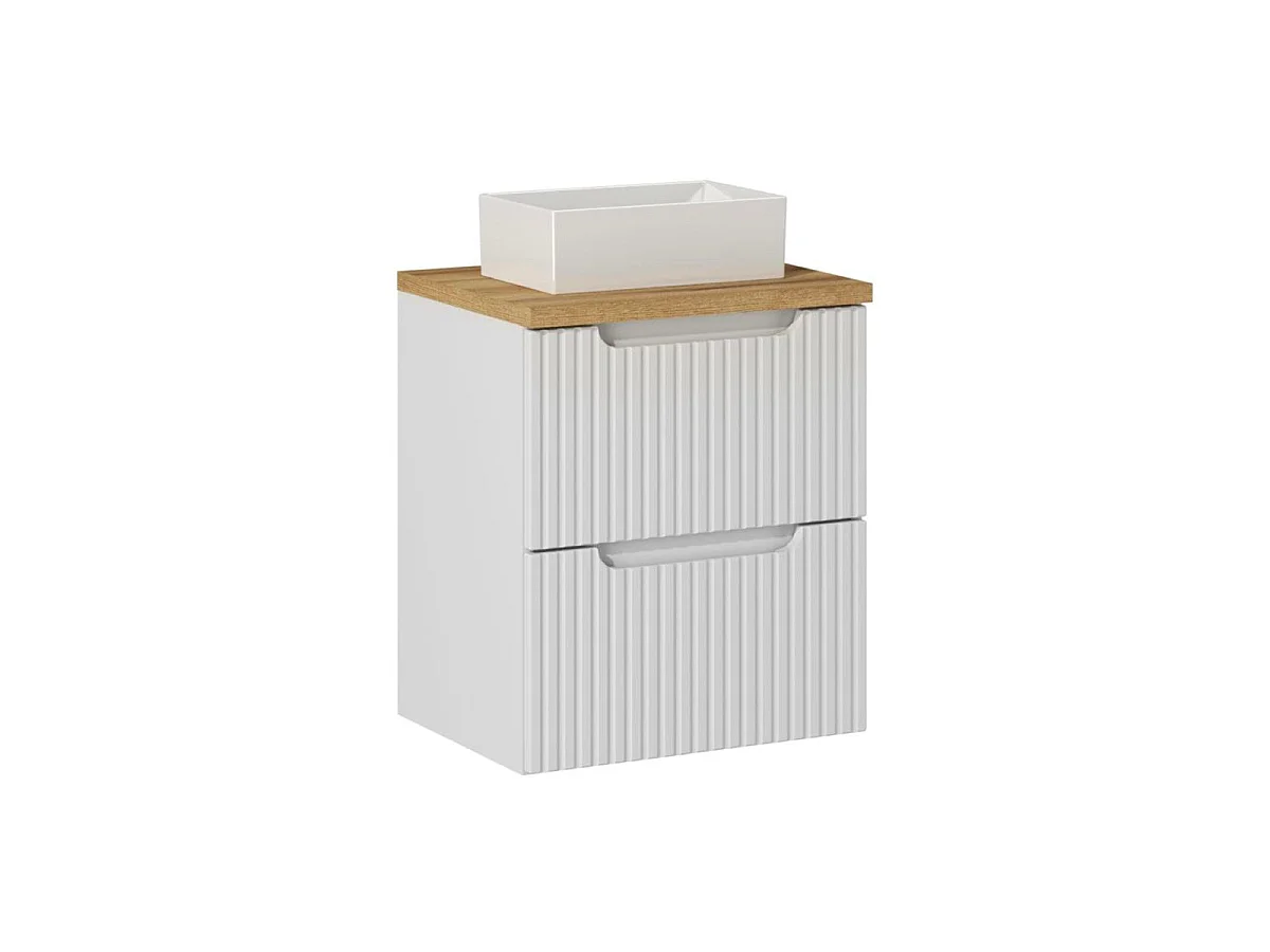 Ensemble meuble simple vasque 50cm 2 tiroirs et colonne Riva Blanc et Bois