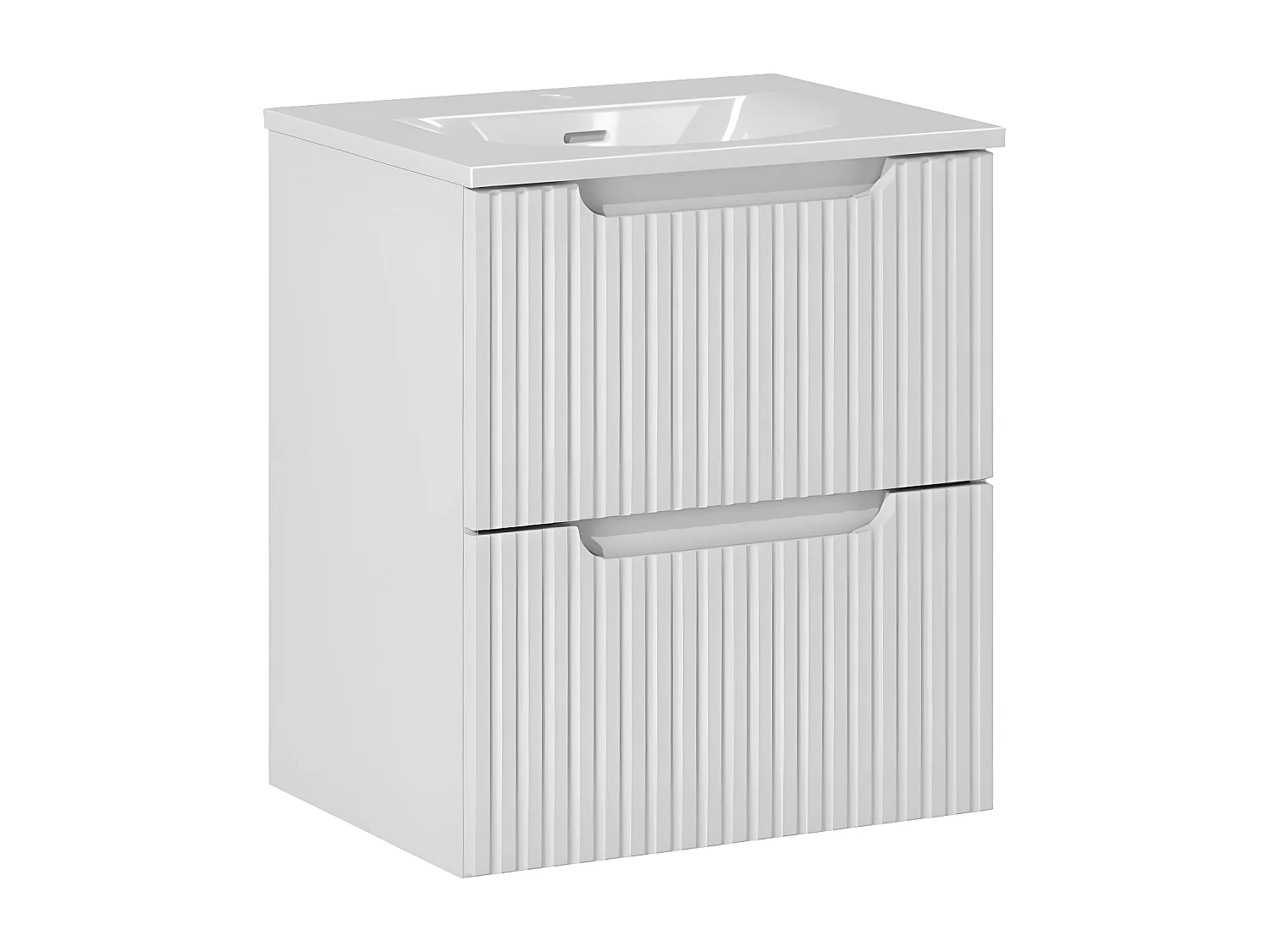 Conjunto de muebles con lavabo individual encastrado 50cm 2 cajones y columna Riva Blanco y Madera