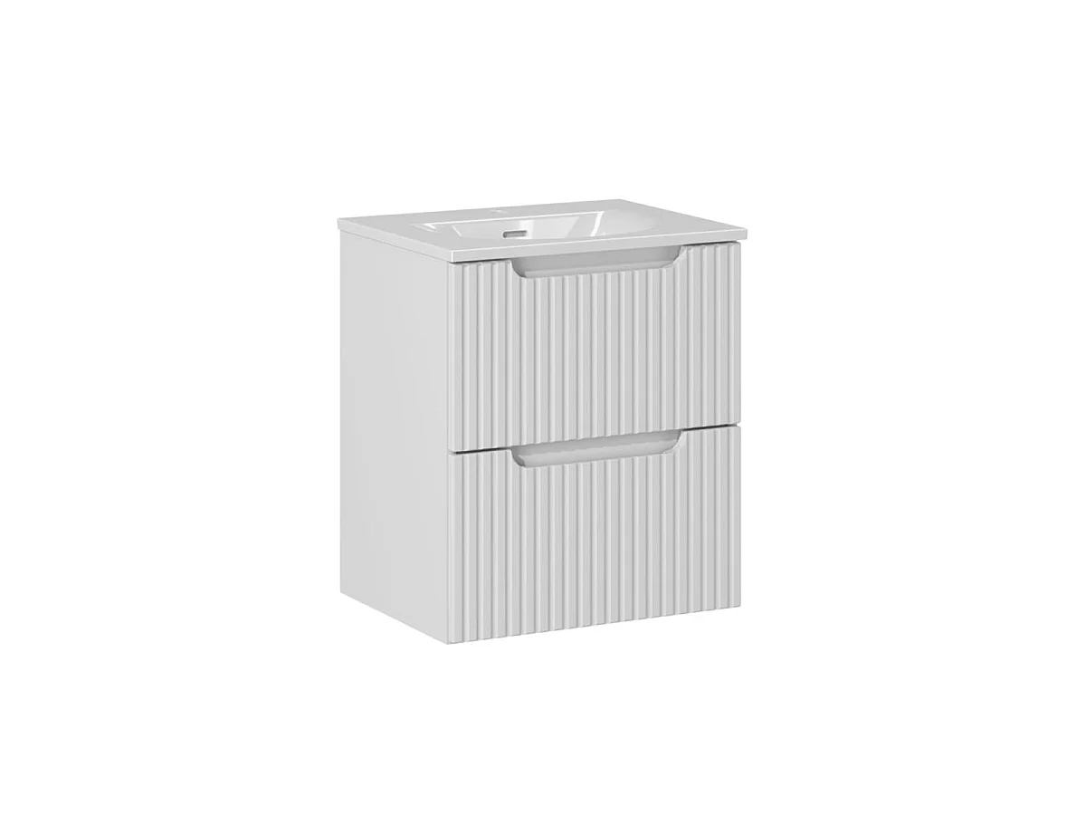 Ensemble meuble simple vasque encastrée 50cm 2 tiroirs et colonne Riva Blanc et Bois