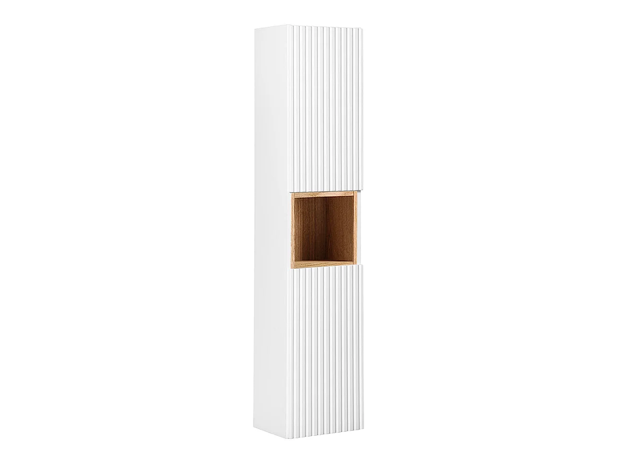 Ensemble meuble simple vasque encastrée 50cm 2 tiroirs et colonne Riva Blanc et Bois
