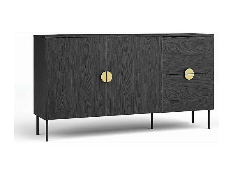 Pequeño bufé de 2 puertas y 2 cajones - negro con tiradores dorados - Colección MONDO