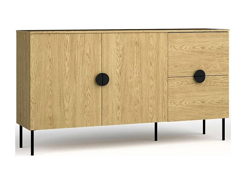 Kleines Buffet mit 2 Türen und 2 Schubladen - Eichenfarbe - Kollektion MONDO