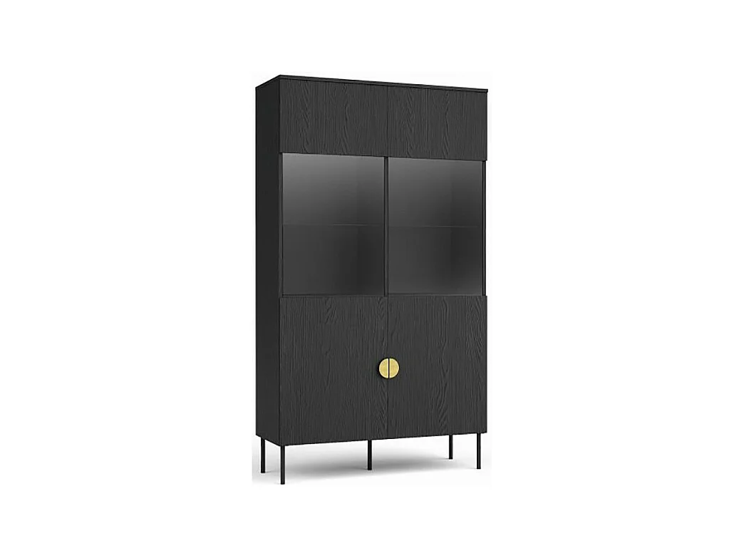 Vitrine noire avec portes vitrées et poignées dorées - Collection MONDO