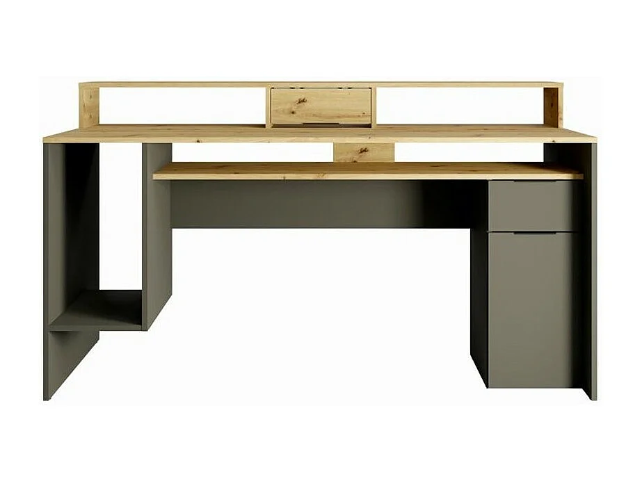 Bureau ordinateur 160cm collection ROXI coloris chêne et gris avec rangements