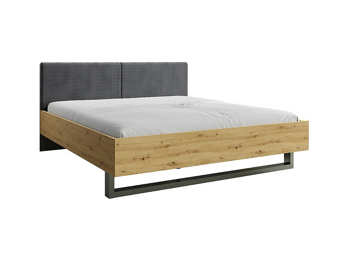 Lit adulte design 160x200 - Sommier inclus - Collection IZO. Coloris chêne et gris anthracite.