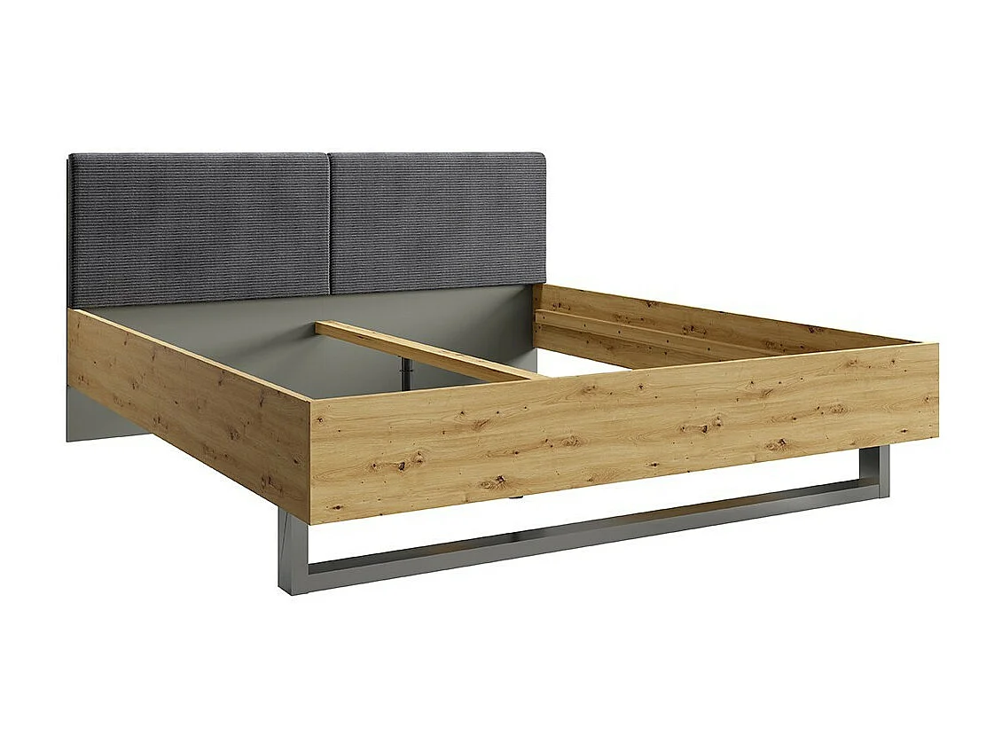 Design volwassen bed 160x200 - Lattenbodem inbegrepen - Collectie IZO. Kleuren eiken en antracietgrijs.