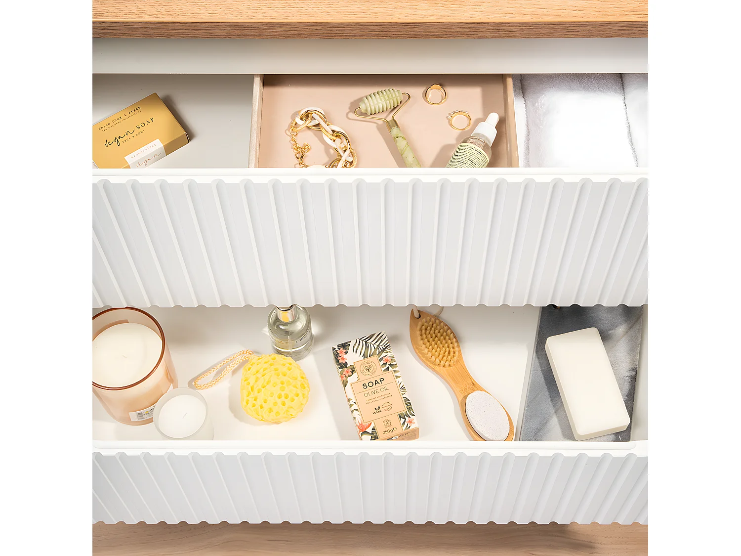 Meuble simple vasque 50cm 2 tiroirs Riva Blanc et Bois