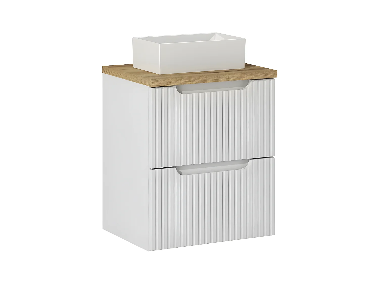 Meuble simple vasque 50cm 2 tiroirs Riva Blanc et Bois