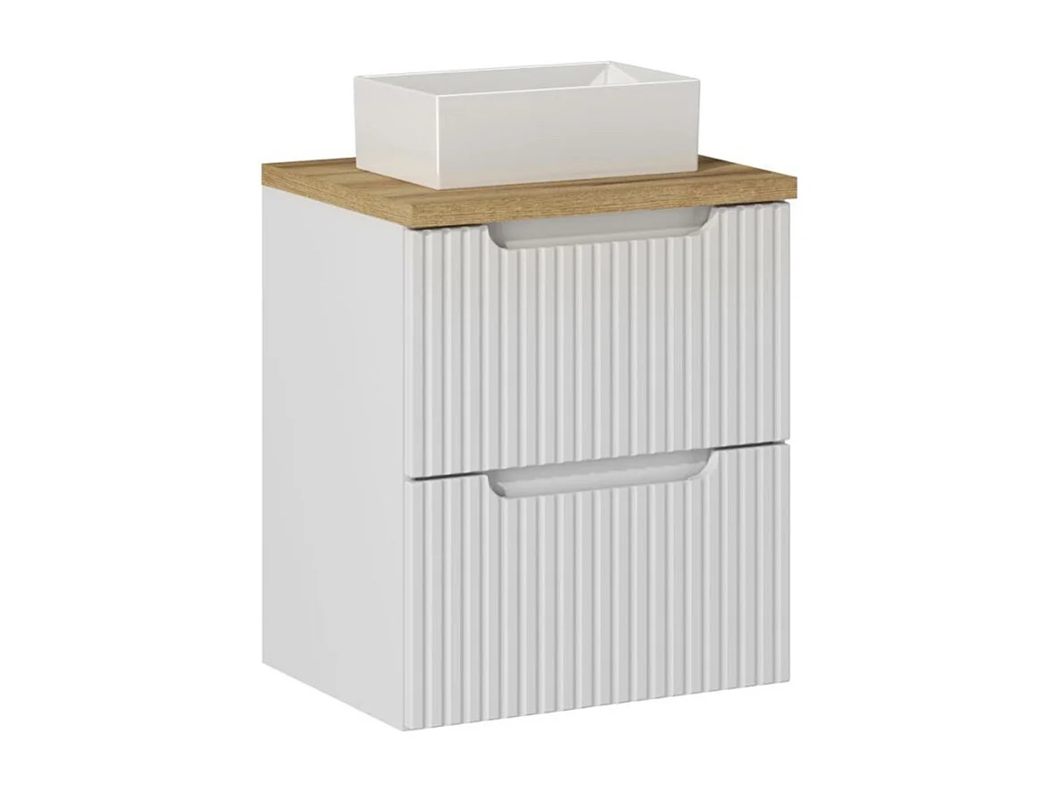 Meuble simple vasque 50cm 2 tiroirs Riva Blanc et Bois