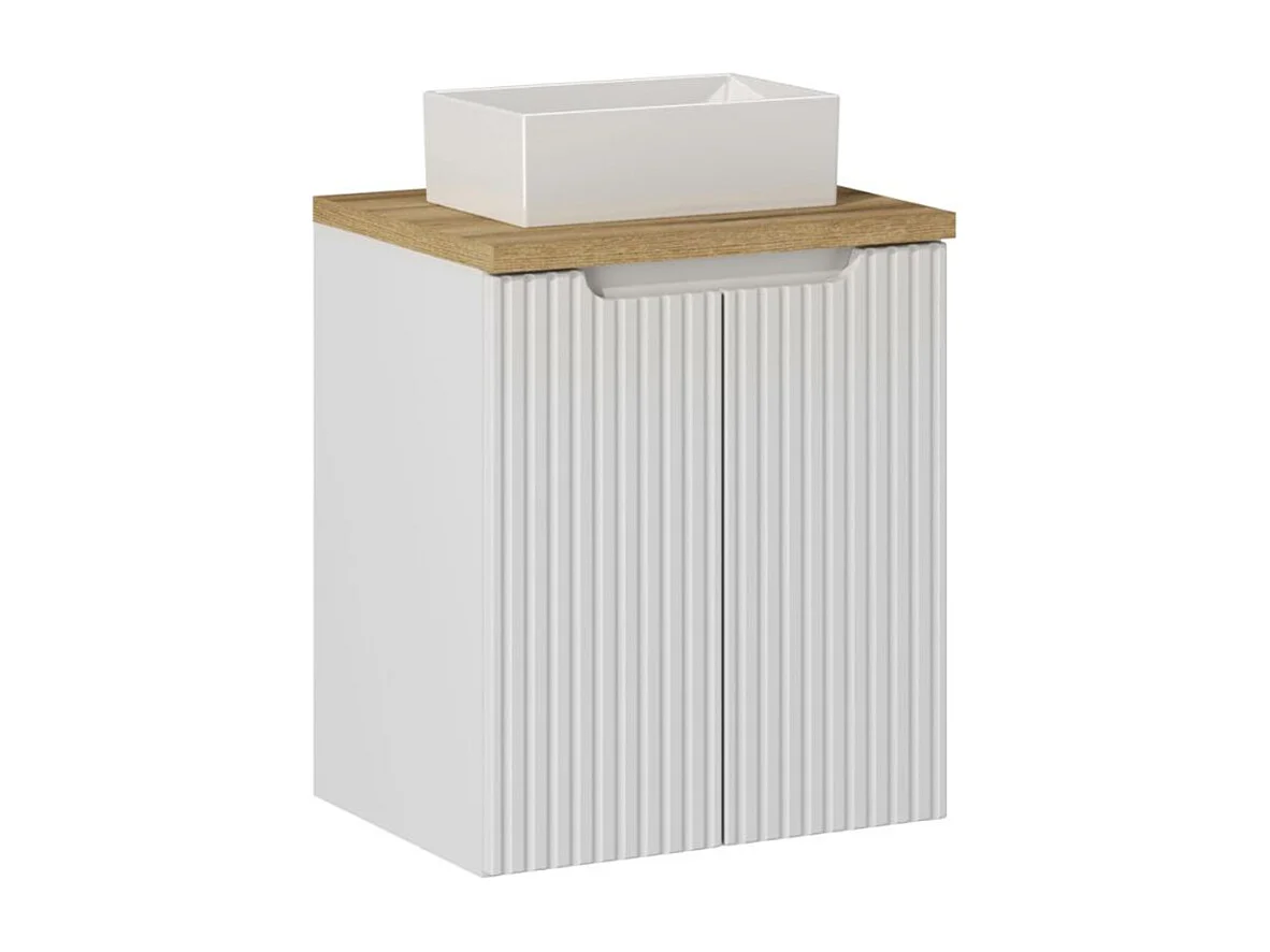 Meuble simple vasque 50cm 2 portes Riva Blanc et Bois
