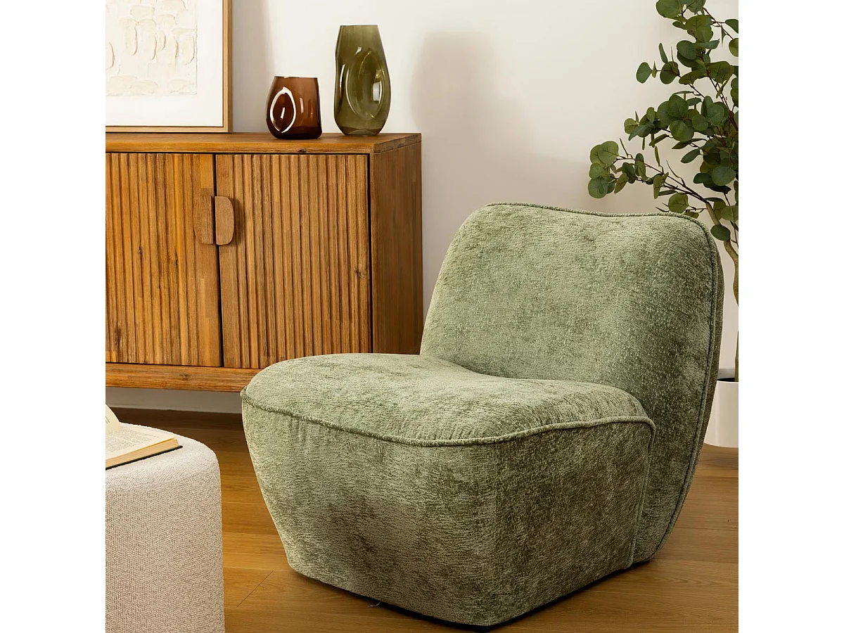 Fauteuil chauffeuse tissu chenille Vert