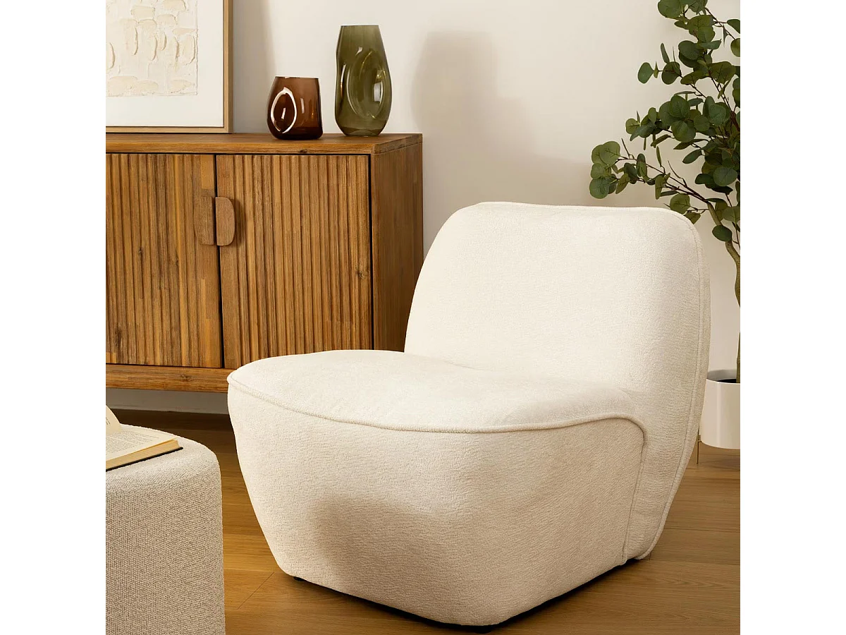 Fauteuil chauffeuse tissu chenille Blanc