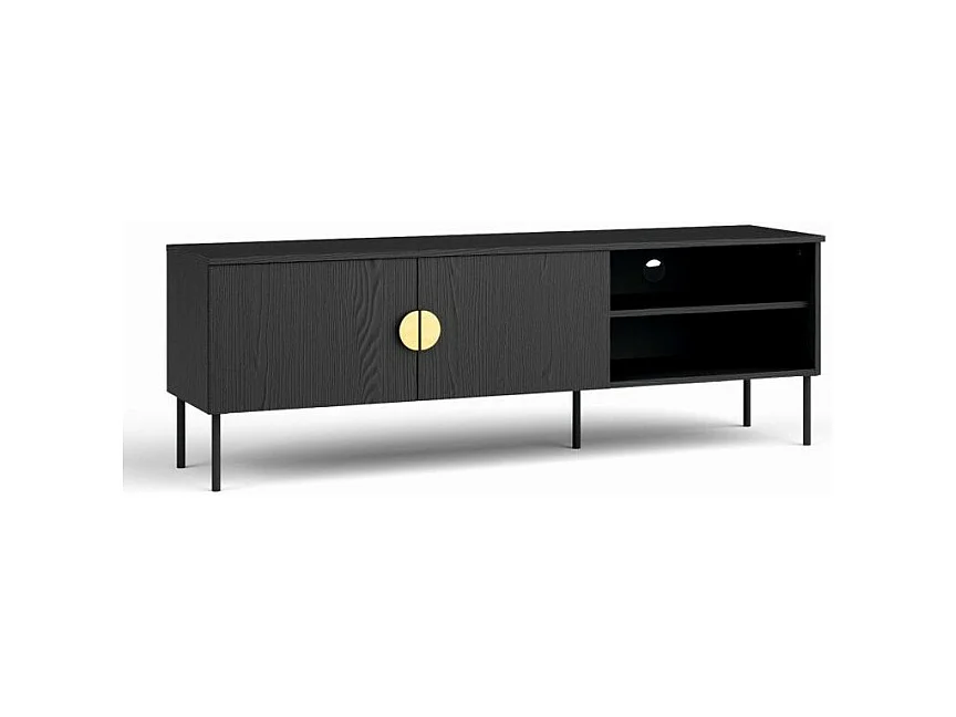 Meuble TV 2 Portes - noir avec poignées dorées - 160 CM - collection MONDO