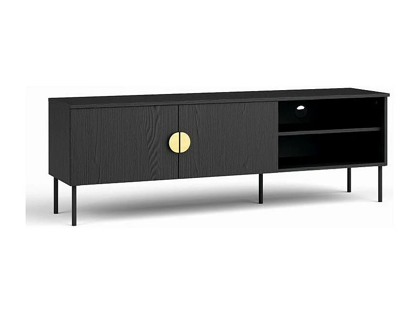 Meuble TV 2 Portes - noir avec poignées dorées - 160 CM - collection MONDO