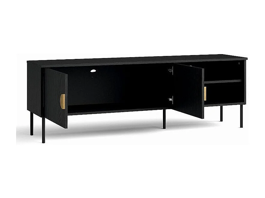 Meuble TV 2 Portes - noir avec poignées dorées - 160 CM - collection MONDO