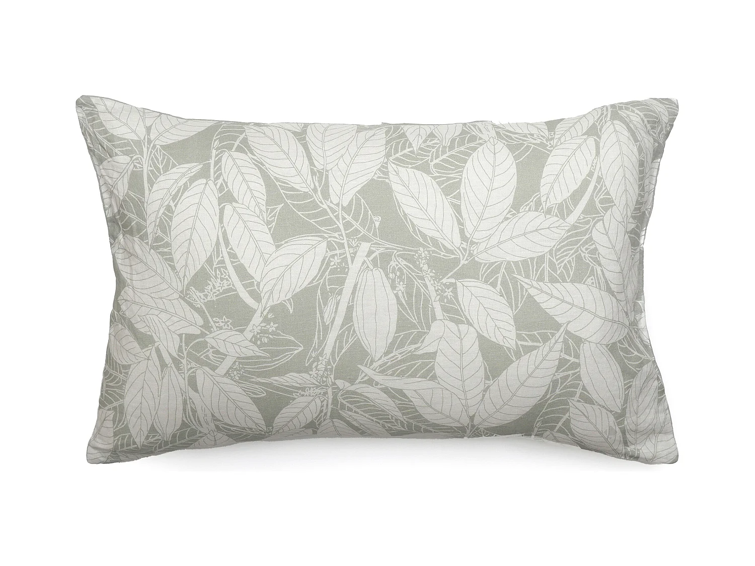Housse de coussin 40x60 cm lin lavé imprimé végétal HELIOS gris Lichen