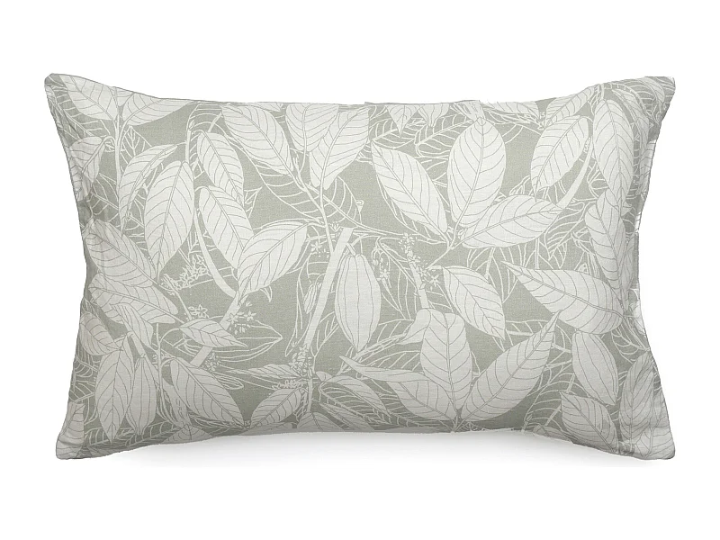 Housse de coussin 40x60 cm lin lavé imprimé végétal HELIOS gris Lichen