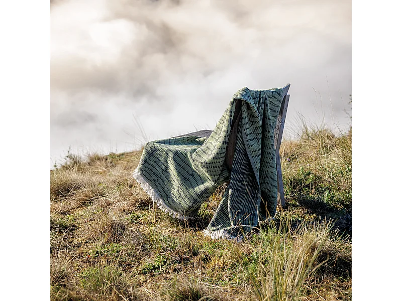 Plaid 100% mousseline de coton 90x185 cm SANTORIN bleu topaze