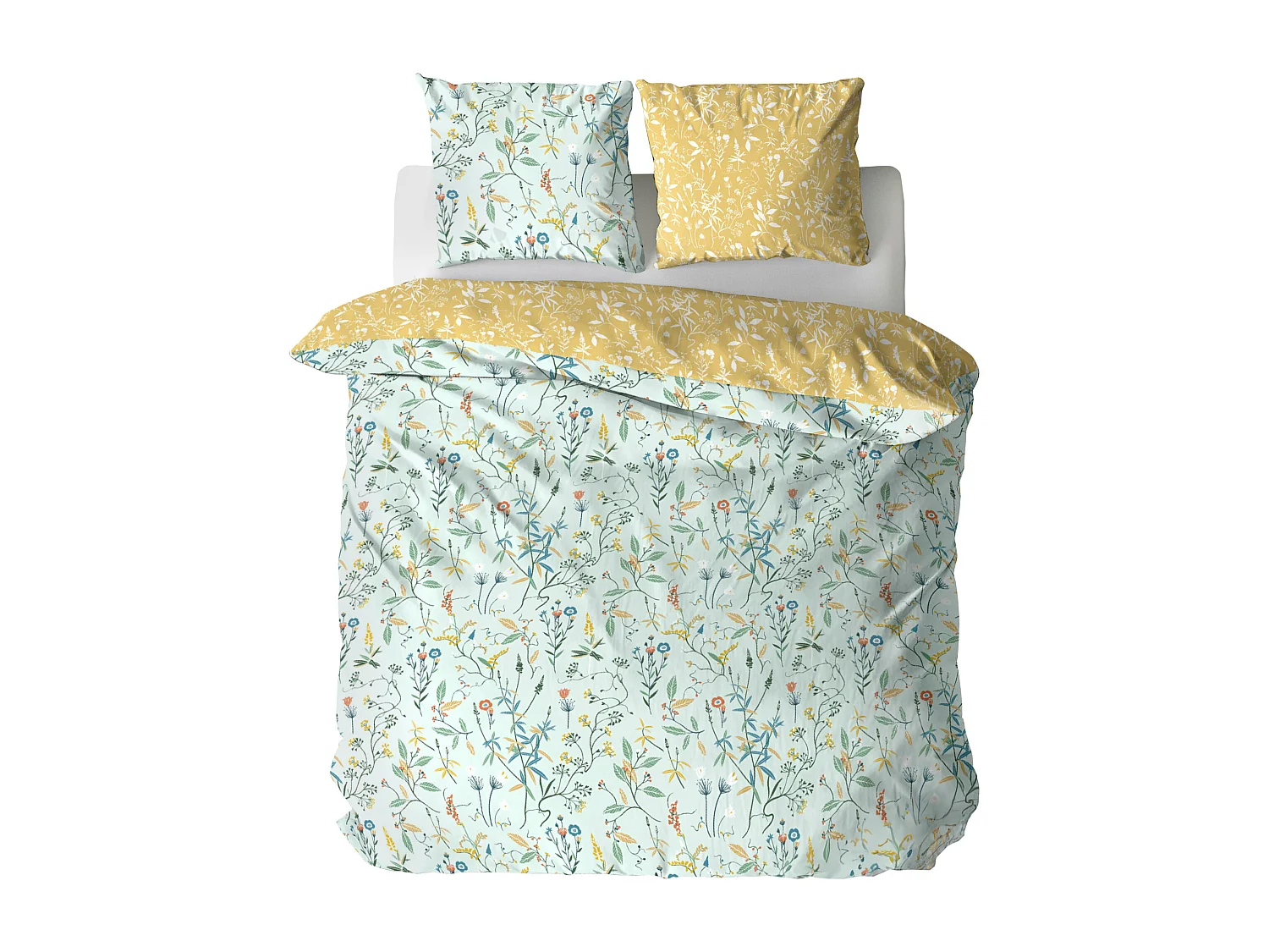 Parure de lit FLORISSANE 240x220 cm 100% polyester microfibre vert 3 pièces