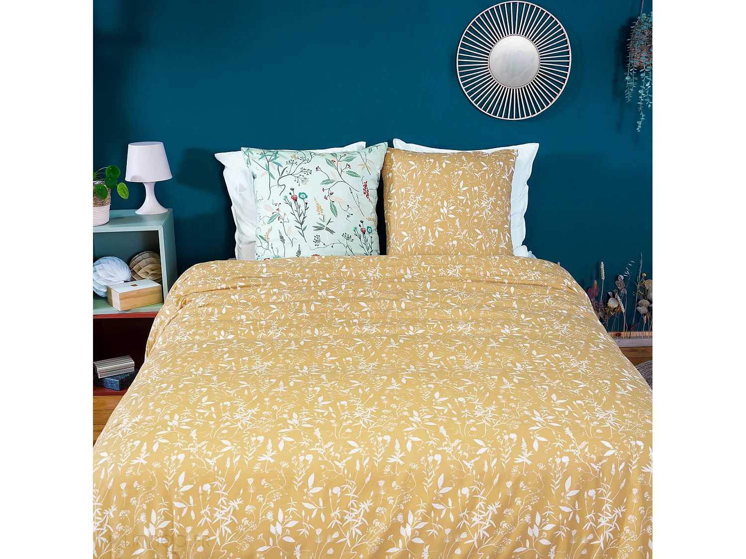 Parure de lit FLORISSANE 240x220 cm 100% polyester microfibre vert 3 pièces