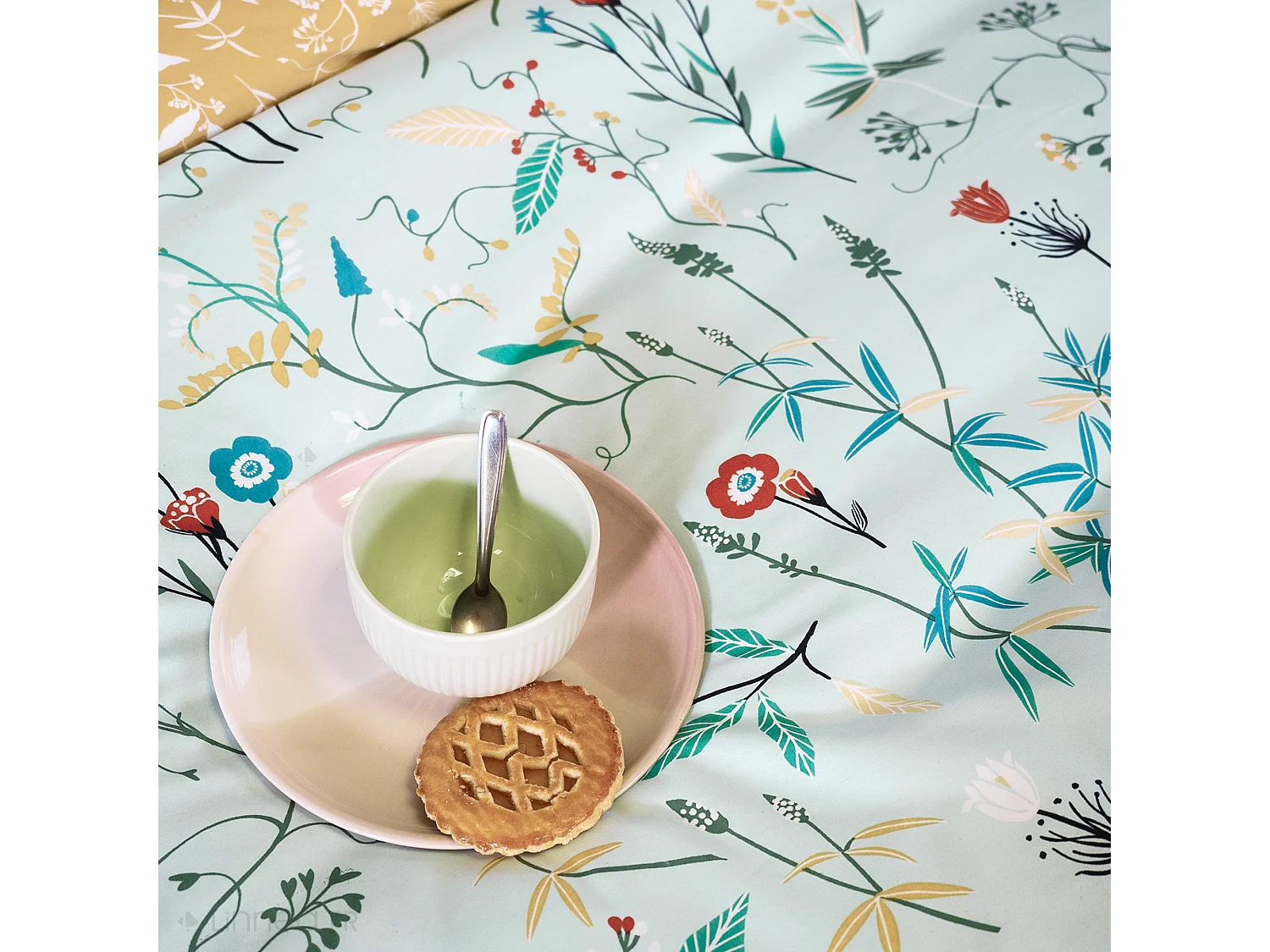 Parure de lit FLORISSANE 240x220 cm 100% polyester microfibre vert 3 pièces