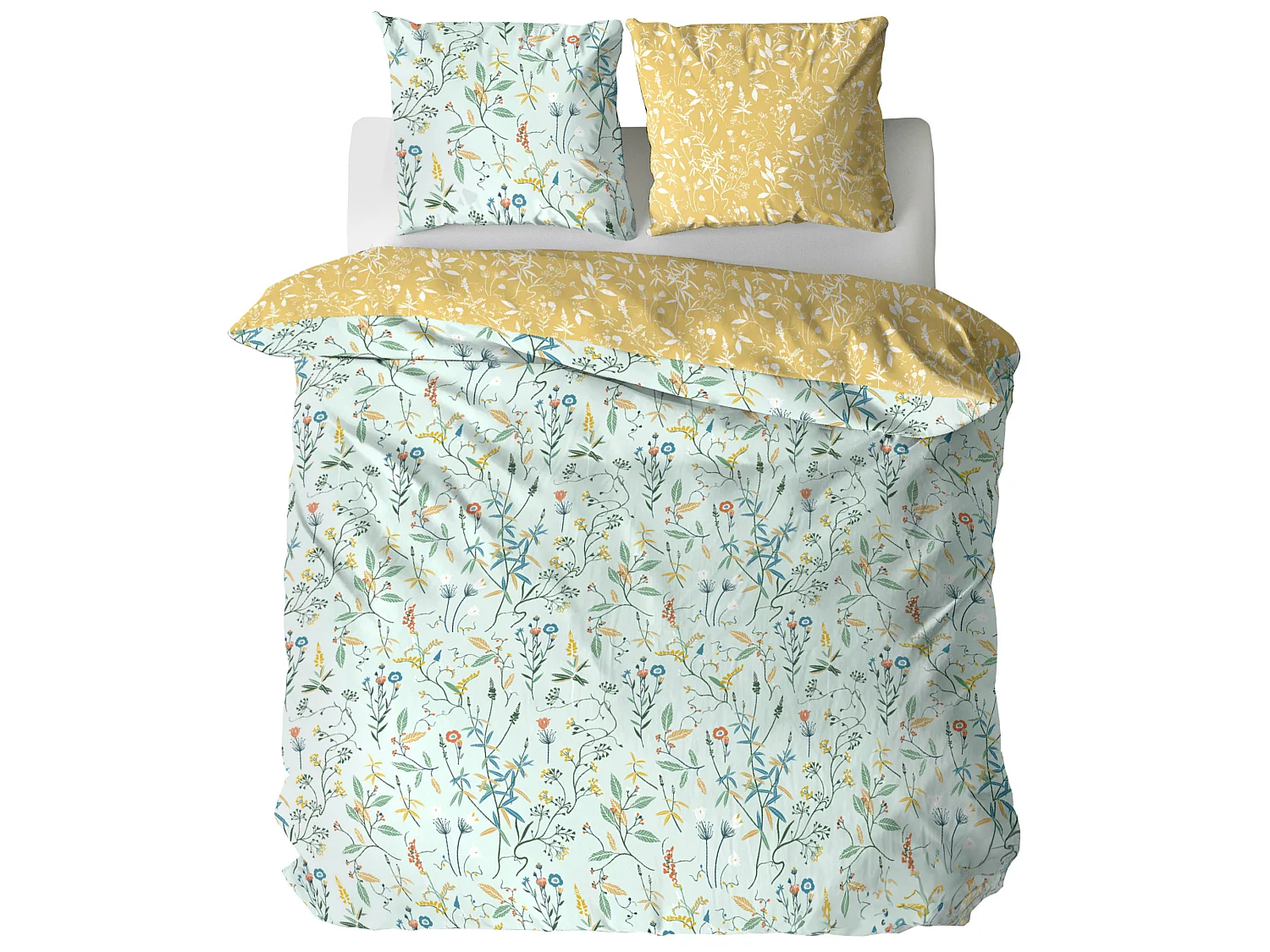 Parure de lit FLORISSANE 240x220 cm 100% polyester microfibre vert 3 pièces