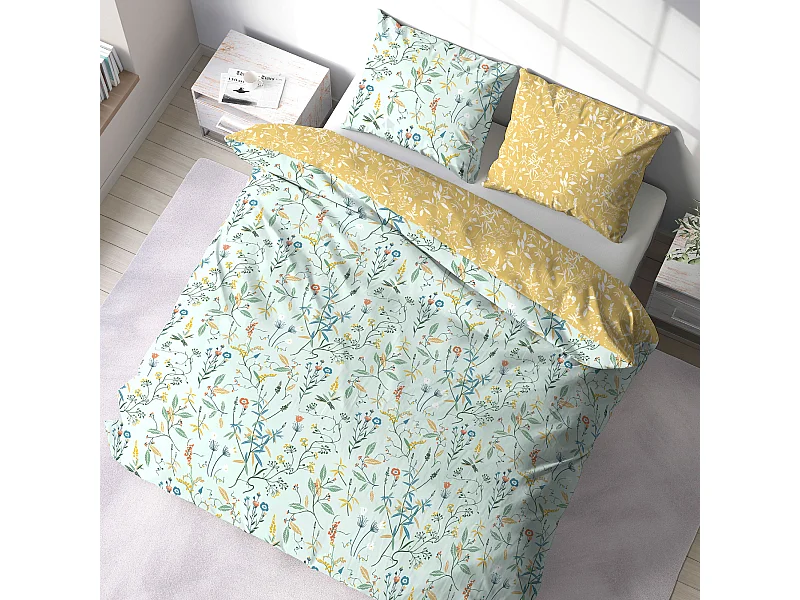 Parure de lit FLORISSANE 240x220 cm 100% polyester microfibre vert 3 pièces