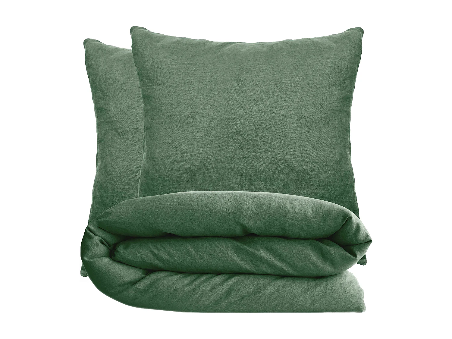 Parure de lit 240x220 cm et 65x65 cm coton lavé PALACE vert cedre 3 pièces