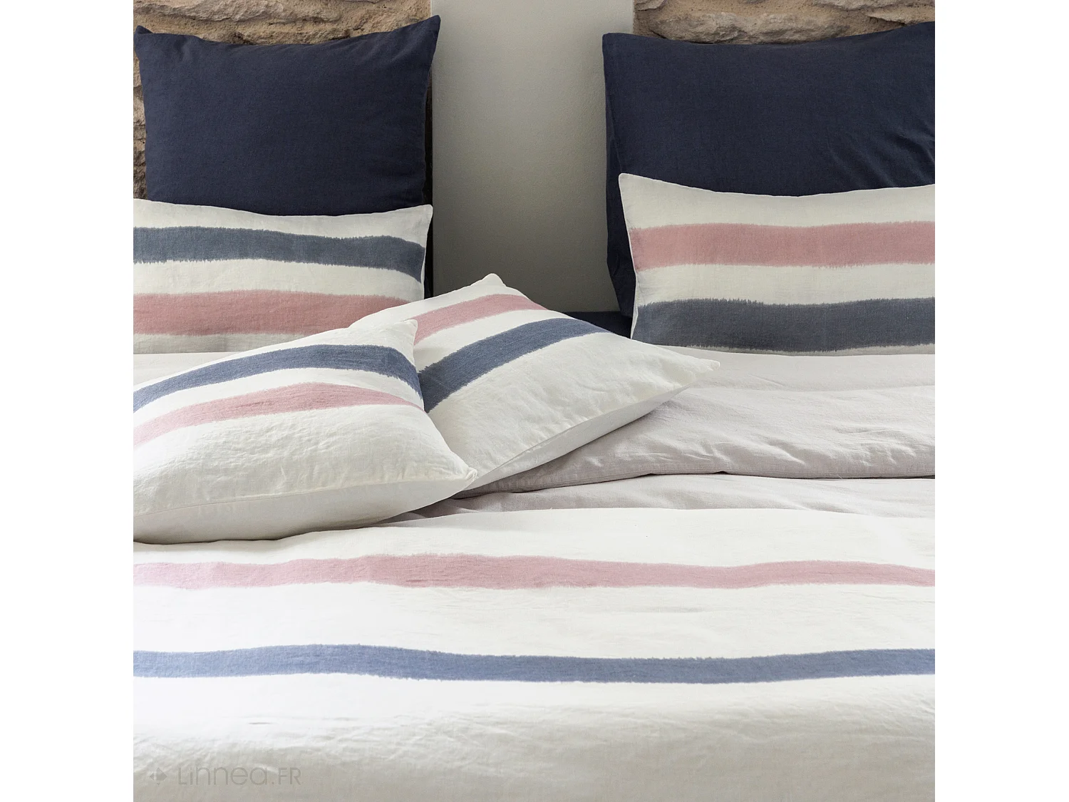 Housse de coussin 40x60 cm Aria lin lavé doublé coton Rose-Orage