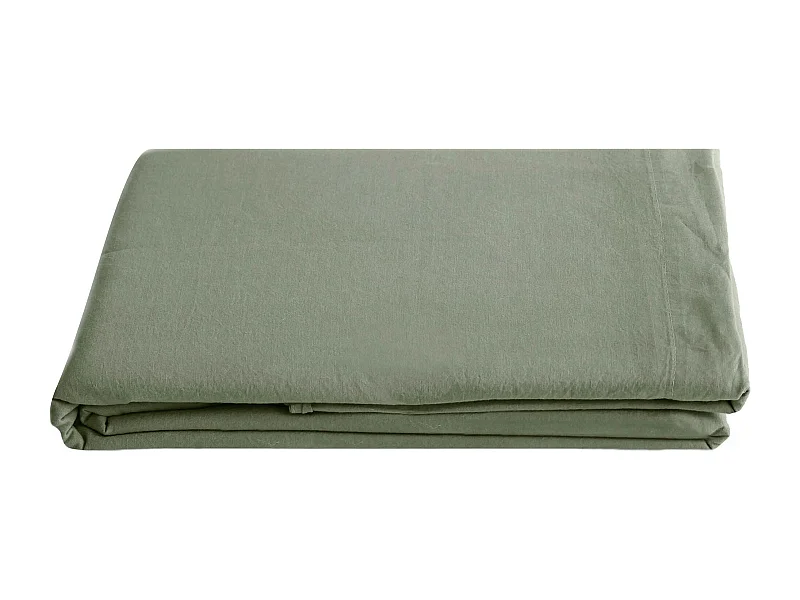 Drap plat 270x290 cm pur coton lavé PALACE vert sauge