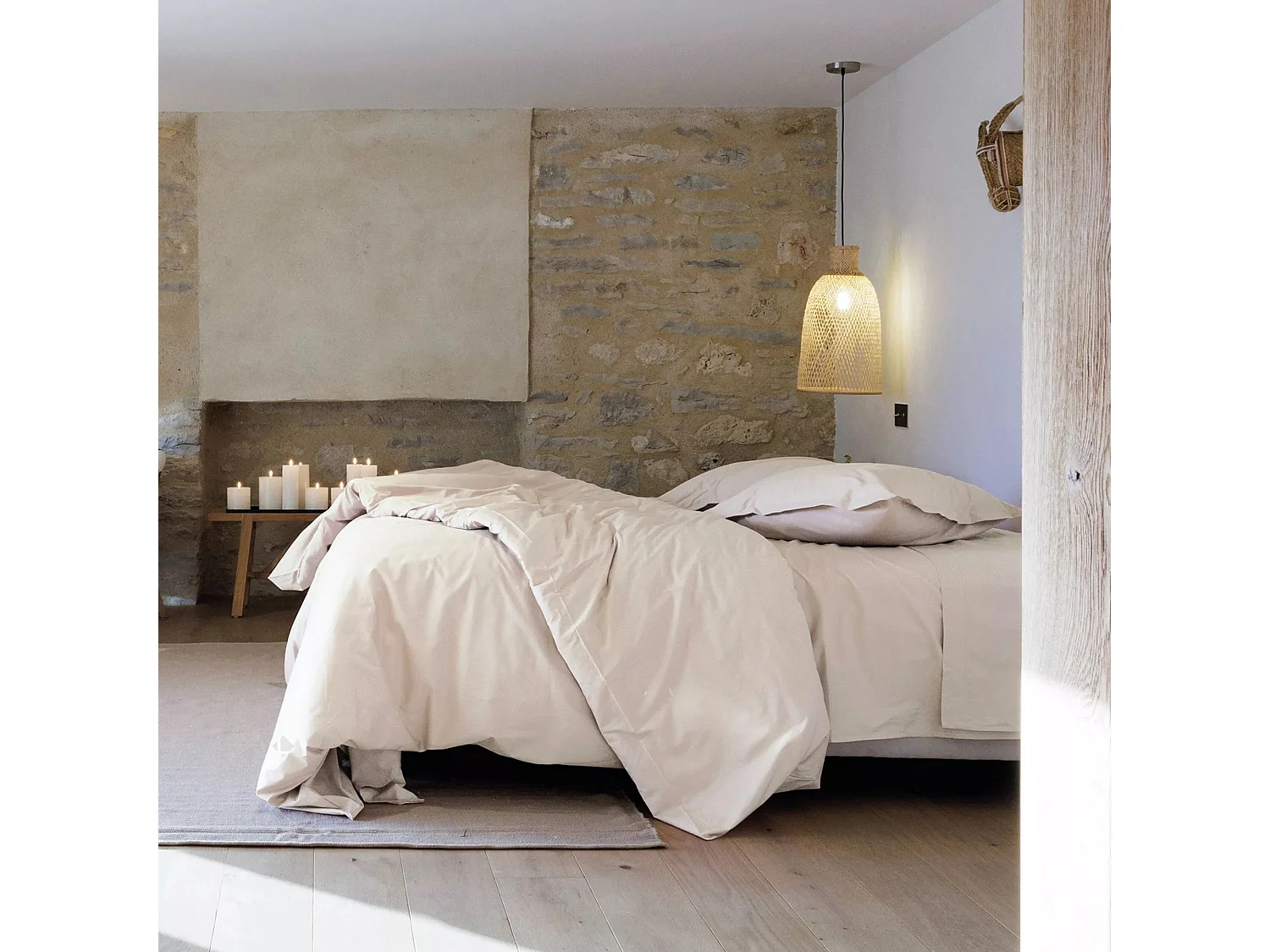 Drap plat 180x290 cm percale de coton MANOIR blanc Naturel